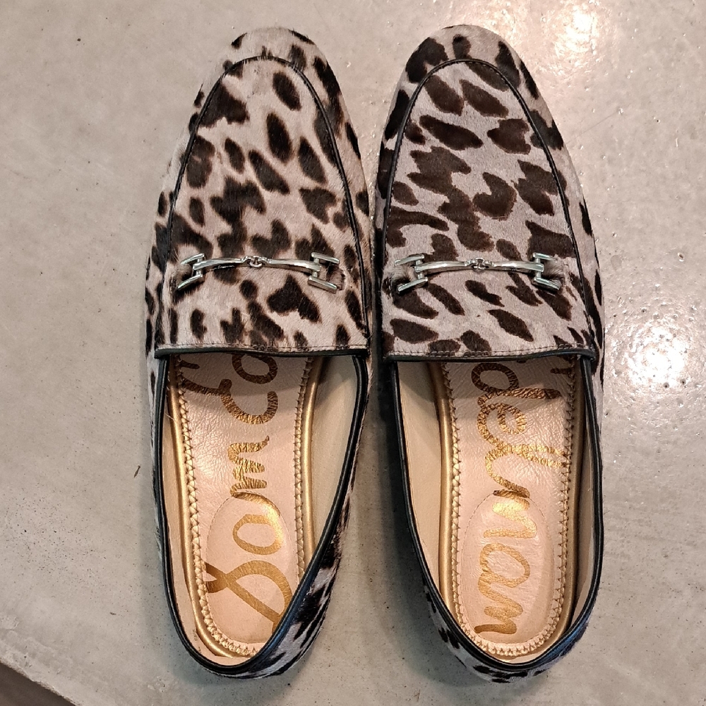 Sam Edelman Gray and Black Flats In Cheeta Pony Hair.  Classic Loafer Design.